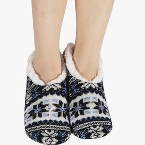 Cozy Woolrich Double Layer Slipper Socks Blue & White NWT